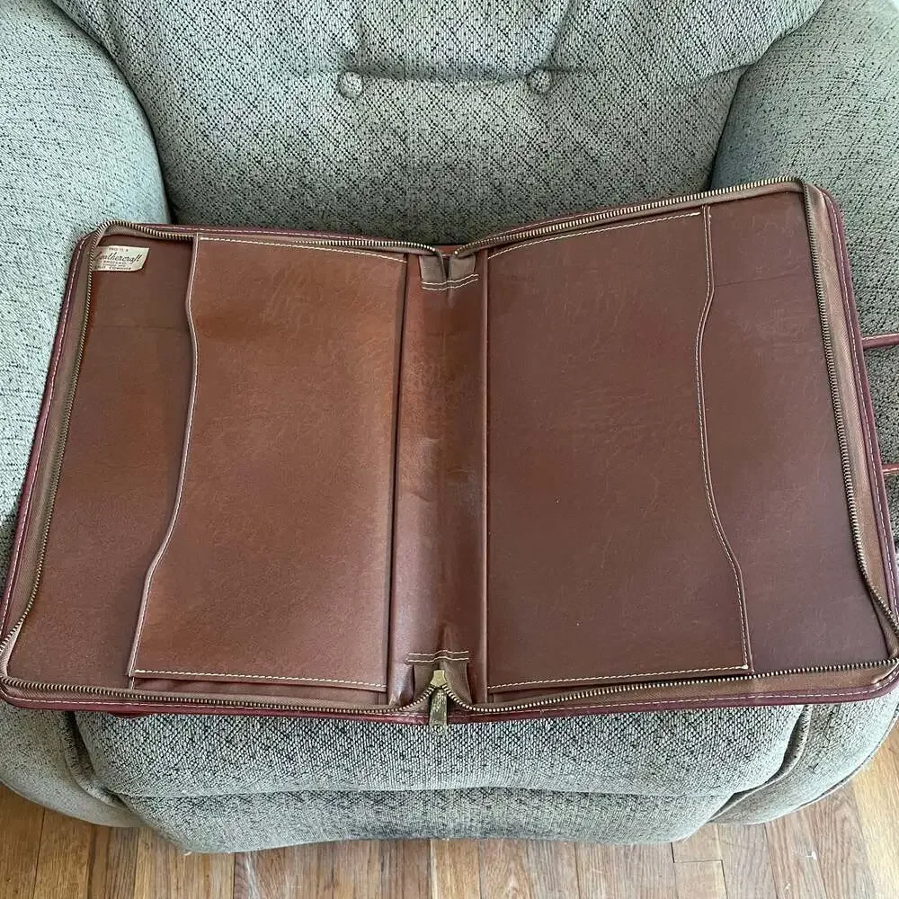 VTG. Leathercraft Split Cowhide Leather Briefcase Portfolio Retractable Handles